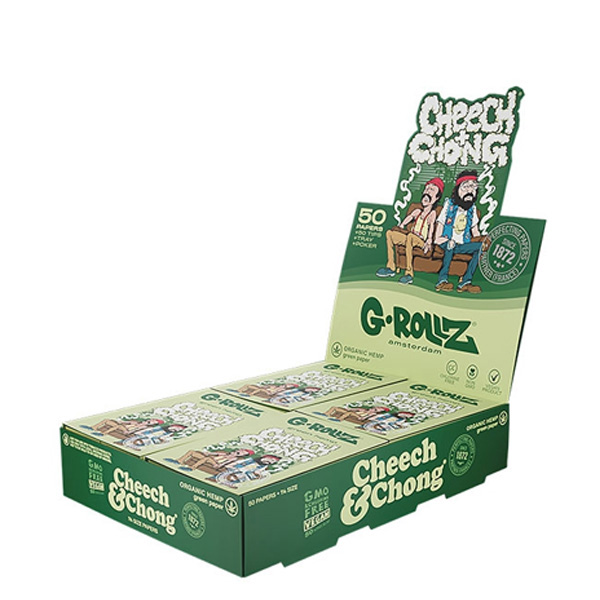 Papel de fumar G-Rollz 1.1/4 Tips & Tray Cheech & Chong Sofa Green 16 librillos - Imagen 2