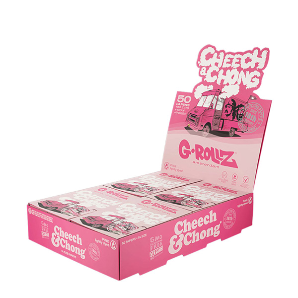 Papel de fumar G-Rollz 1.1/4 Tips & Tray Cheech & Chong Tour Bus Pink 16 librillos - Imagen 2