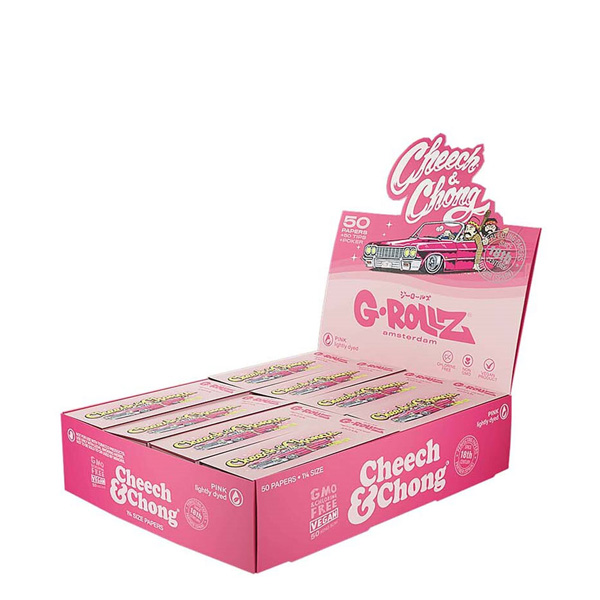 Papel de fumar G-Rollz 1.1/4 & Tips Cheech & Chong Lowrider Pink 24 librillos - Imagen 2