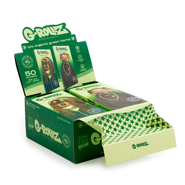 Papel de fumar G-Rollz K.S. Tips & Tray Reggae Rap Organic Hemp 16 librillos - Imagen 2