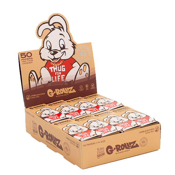 Papel de fumar G-Rollz 1.1/4 & Tips Thug for Life Unbleached 24 librillos - Imagen 2